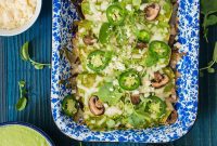Watercress and Mushroom Poblano Cream Enchiladas