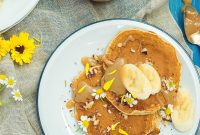 Golden Banana Pancakes with Nutty Brown Butter Dulce de Leche Drizzle