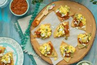 Arepa Crisps Fiesta with Soy Chorizo, Cactus, Egg & Requeson