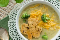 Velvety Broccoli Cheddar Soup with Shamrock Croutons