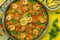 Delectable Chicken Sausage and Shrimp Paella