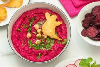 Spooky Beet Hummus Dip and Halloween Tortilla Chips