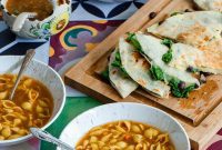 Spicy Mexican Soup & Savory Spinach Black Bean Quesadillas