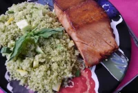 Pan-Seared Salmon with Herby Pesto Couscous and Roasted Squash