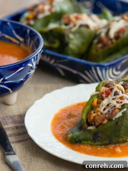 Vegan Southwestern Chile Relleno with Garlic Tomato Salsa