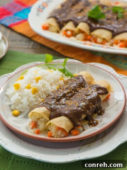 Enmoladas Mineras with rich mole sauce and sesame seeds