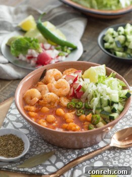 Shrimp Pozole with various toppings