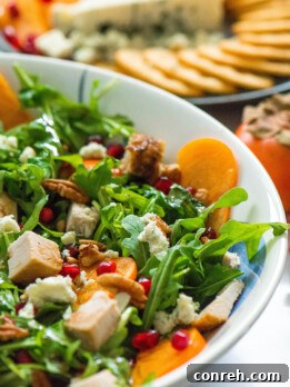 Vibrant Persimmon Pomegranate Chicken Salad for the holidays
