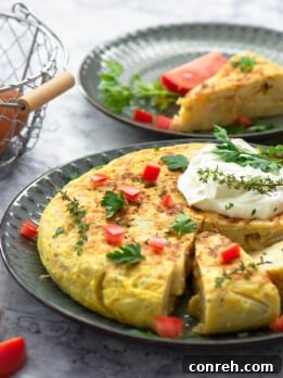 Deliciously golden-brown Tortilla Española, ready to be served.