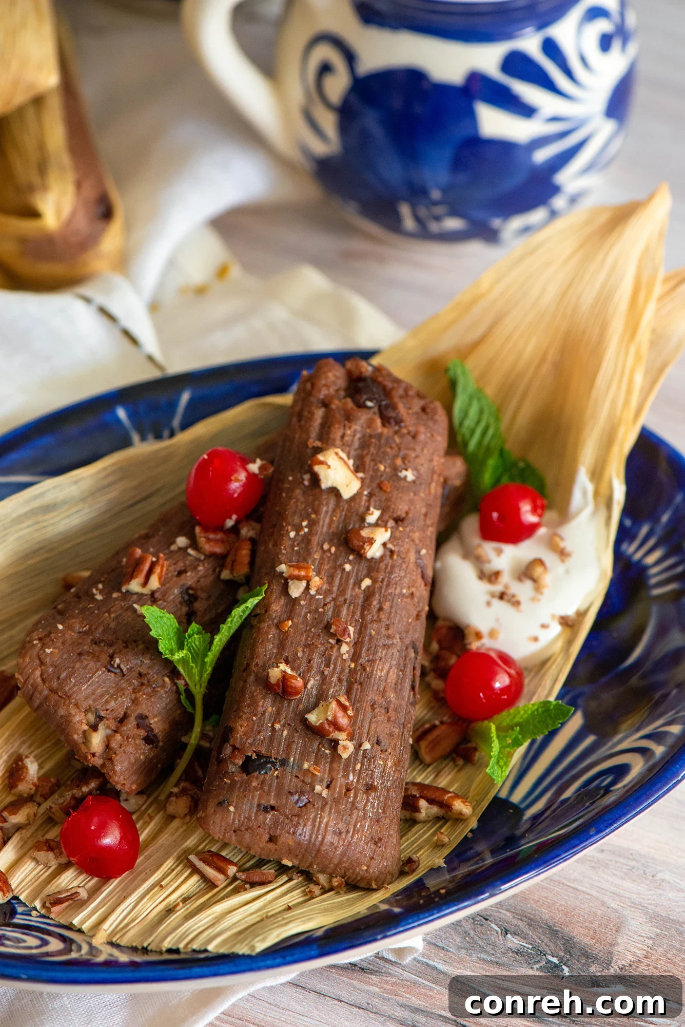 Festive Chocolate Cherry Tamales with Pecans, perfect for Christmas Posadas