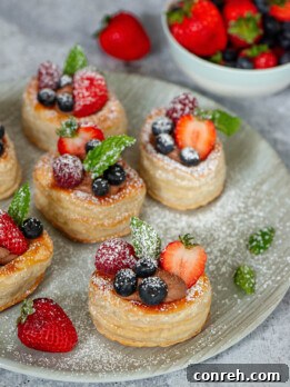 chocolate cream volovanes with berries