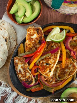 Panela Fajitas served with corn tortillas and lime