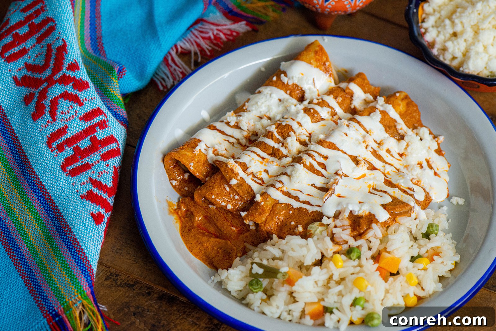 A dish of sesame enchiladas ready to be served, highlighting the texture and presentation.