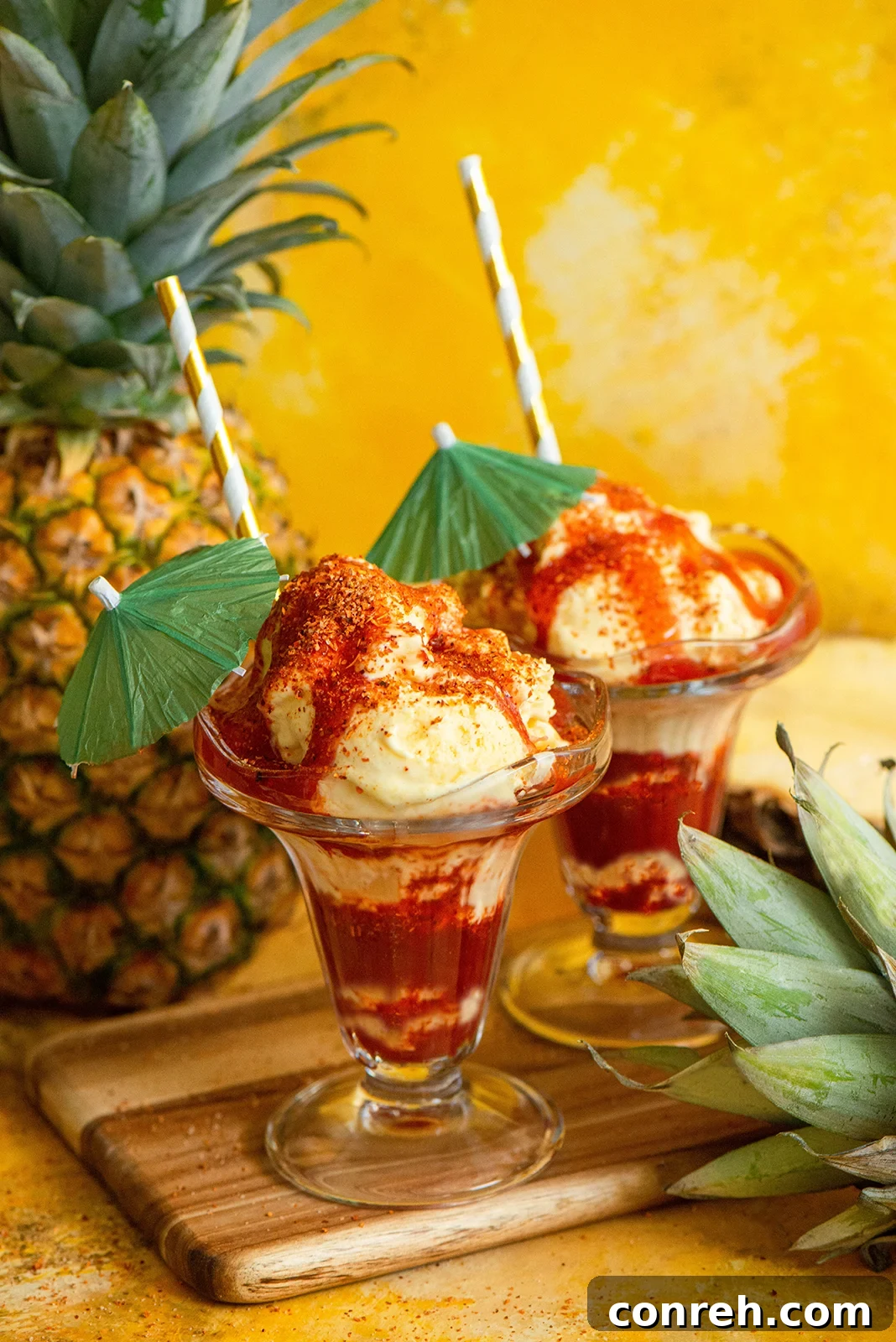 Pinata Bash 2 Delicious and vibrant Piñanada, a Mexican street dessert with pineapple ice cream, chamoy, and Tajin.