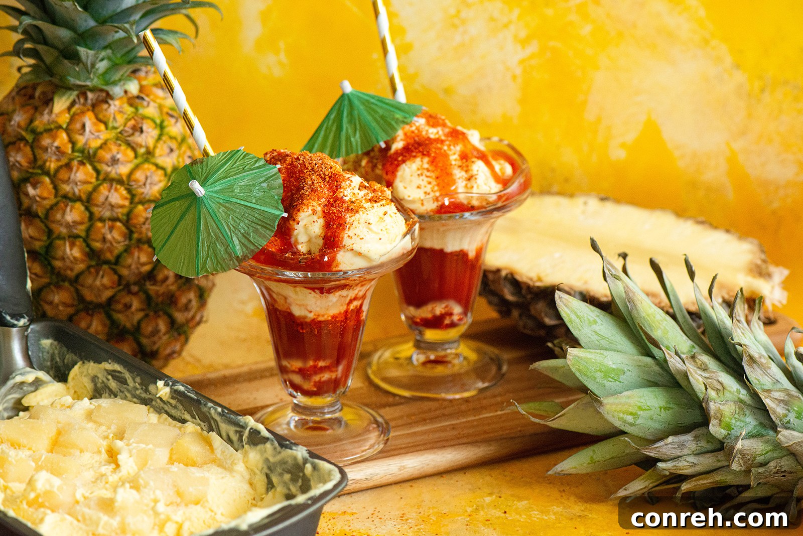 Close-up of creamy no-churn pineapple ice cream