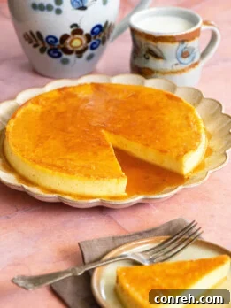 A slice of Flan de Nata with caramel on a white plate