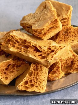 A small image of the finished honeycomb candy, used as a thumbnail for the recipe card.