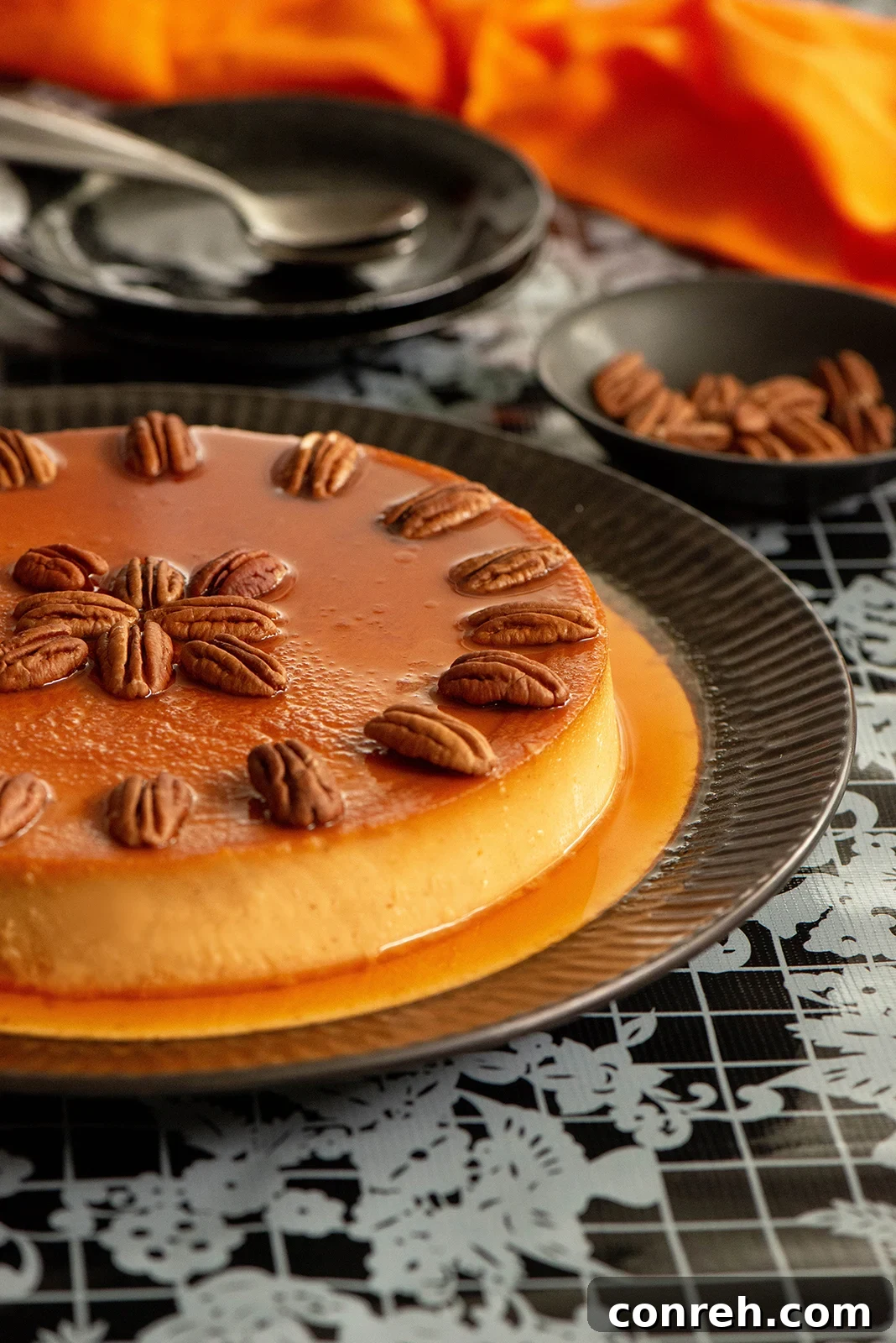 Delicious sweet potato flan ready to be served