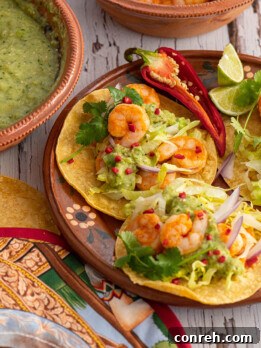 Shrimp tacos with green chile salsa