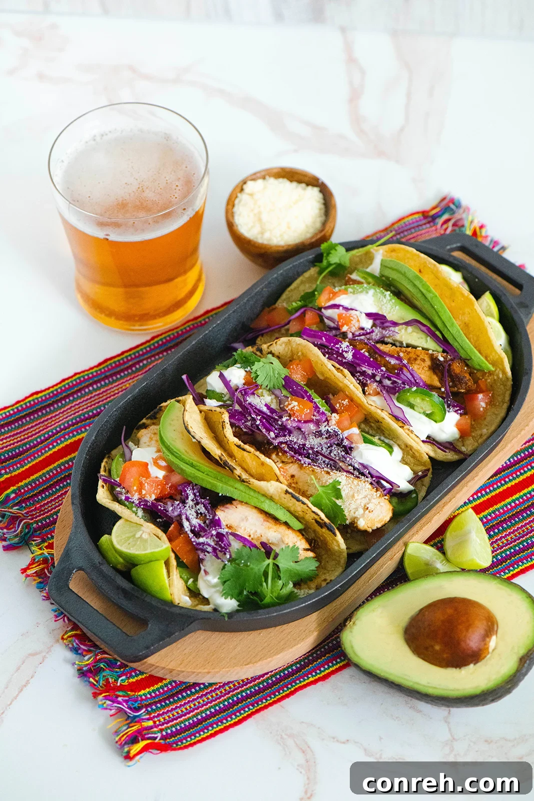 Delicious Tequila Lime Chicken Tacos with fresh toppings