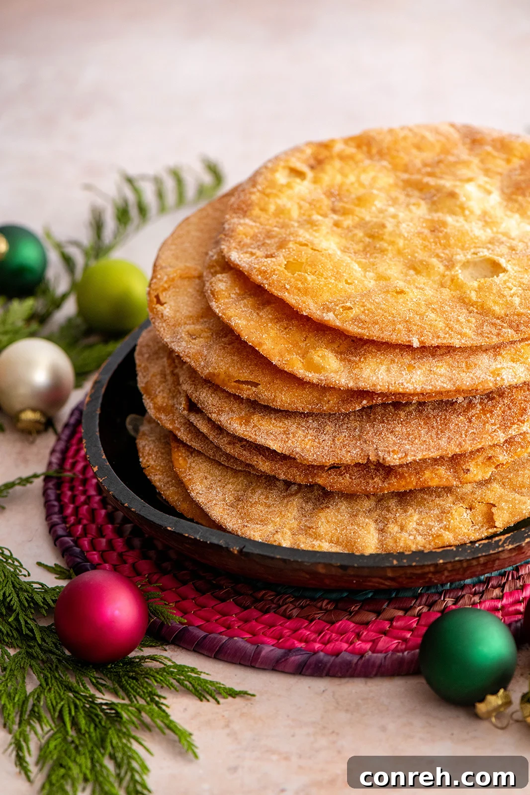 Traditional Mexican Buñuelos with cinnamon and sugar topping