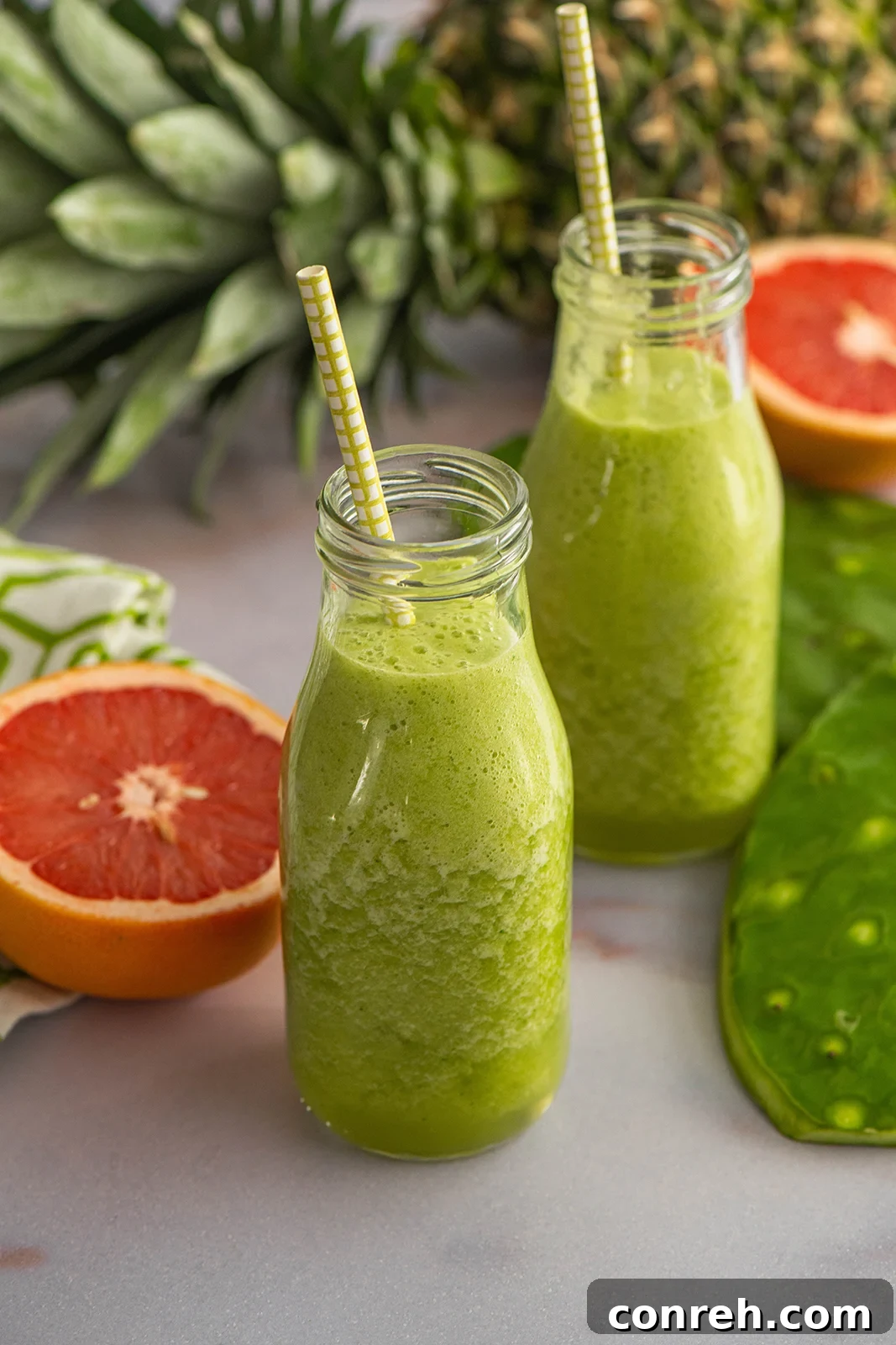 Vibrant Cactus, Pineapple, and Grapefruit Juice with fresh ingredients