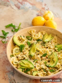 Minty Lemon Pasta with Chickpeas, Cucumber & Avocado