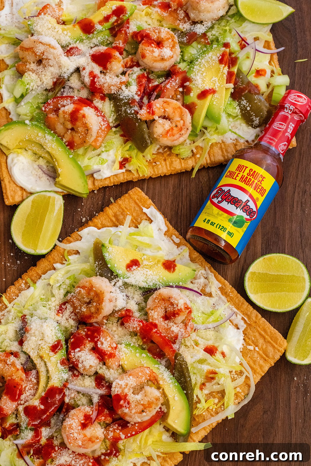 El Yucateco Hot Sauce drizzled over Shrimp Chilindrinas