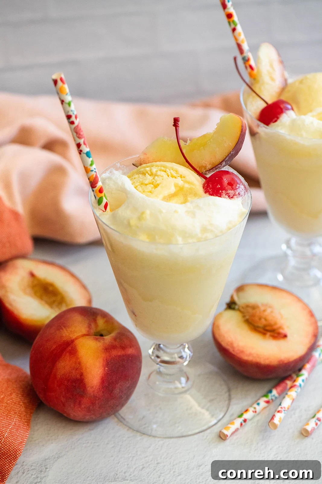 Peachy Float Delight 2 A refreshing glass of Peach Ice Cream Float on a sunny day