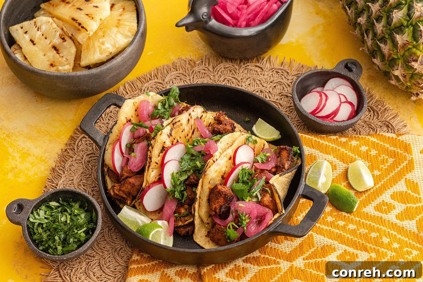 Prepared Tacos al Pastor with toppings