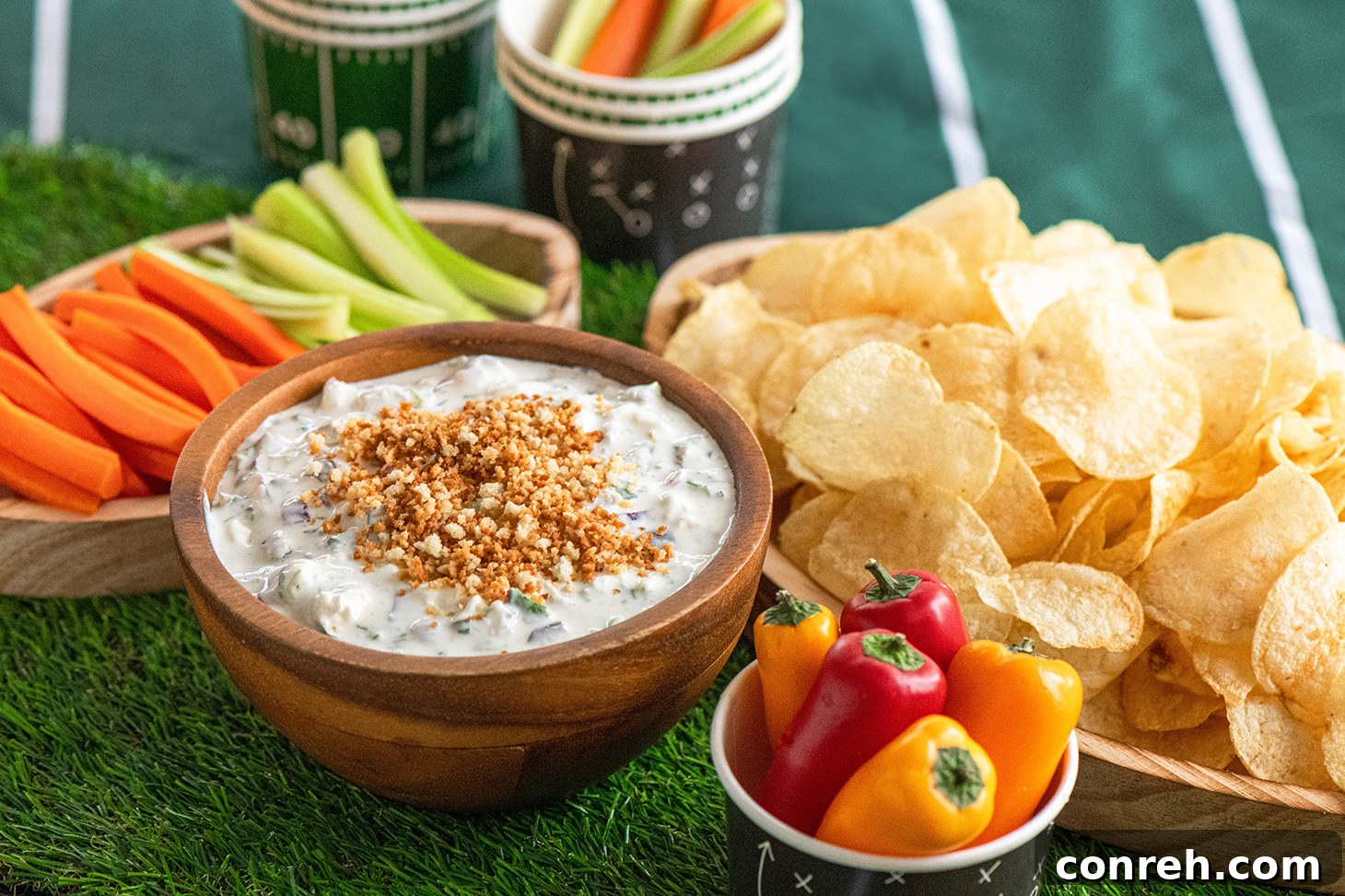 A close-up of the creamy Jalapeño Yogurt Dip, showing its texture and fresh ingredients, ready for dipping.
