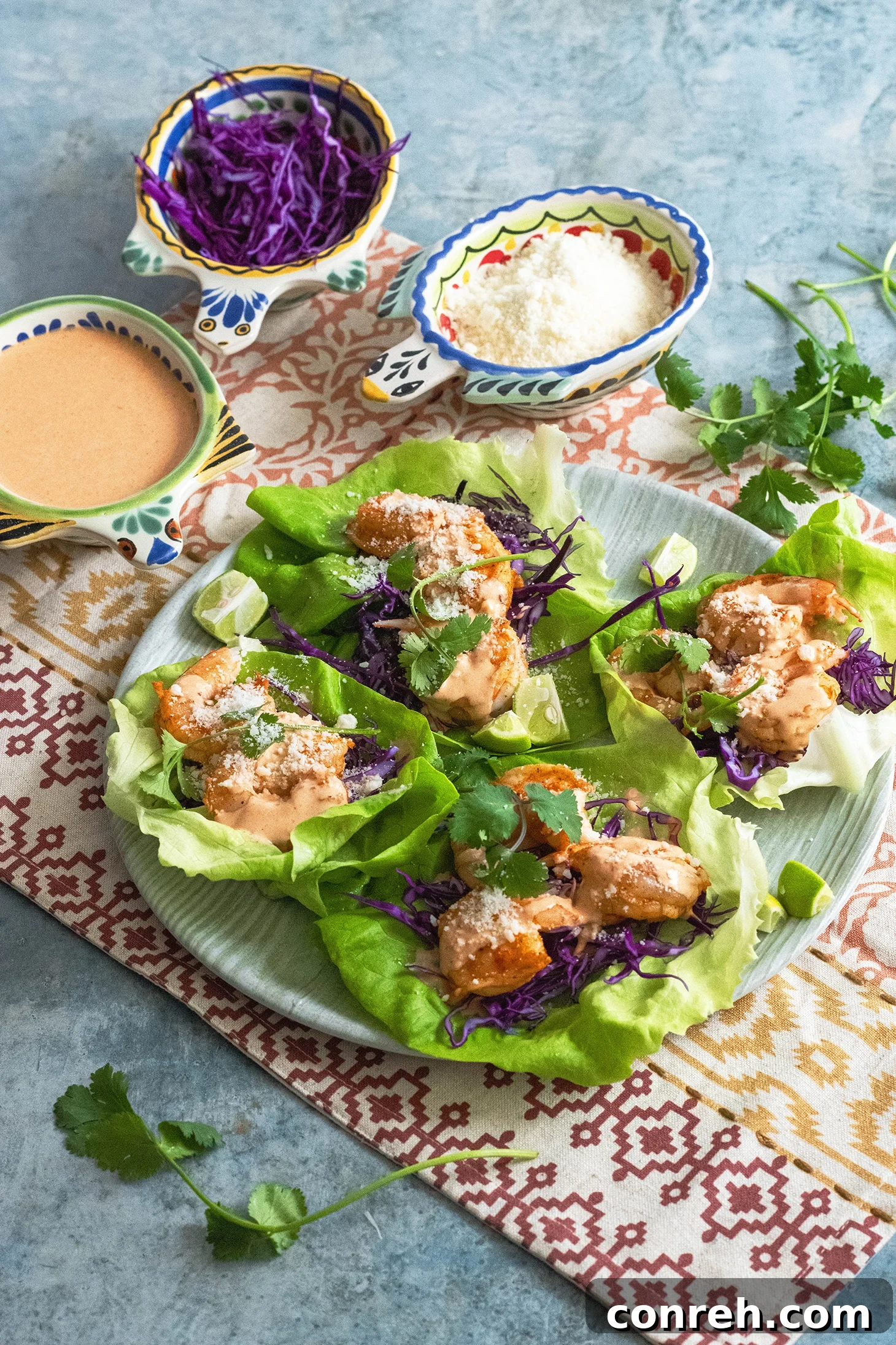 Fresh and vibrant shrimp wraps with chipotle yogurt sauce