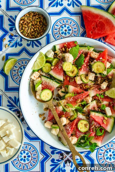 watermelon cucumber salad with queso fresco and cotija