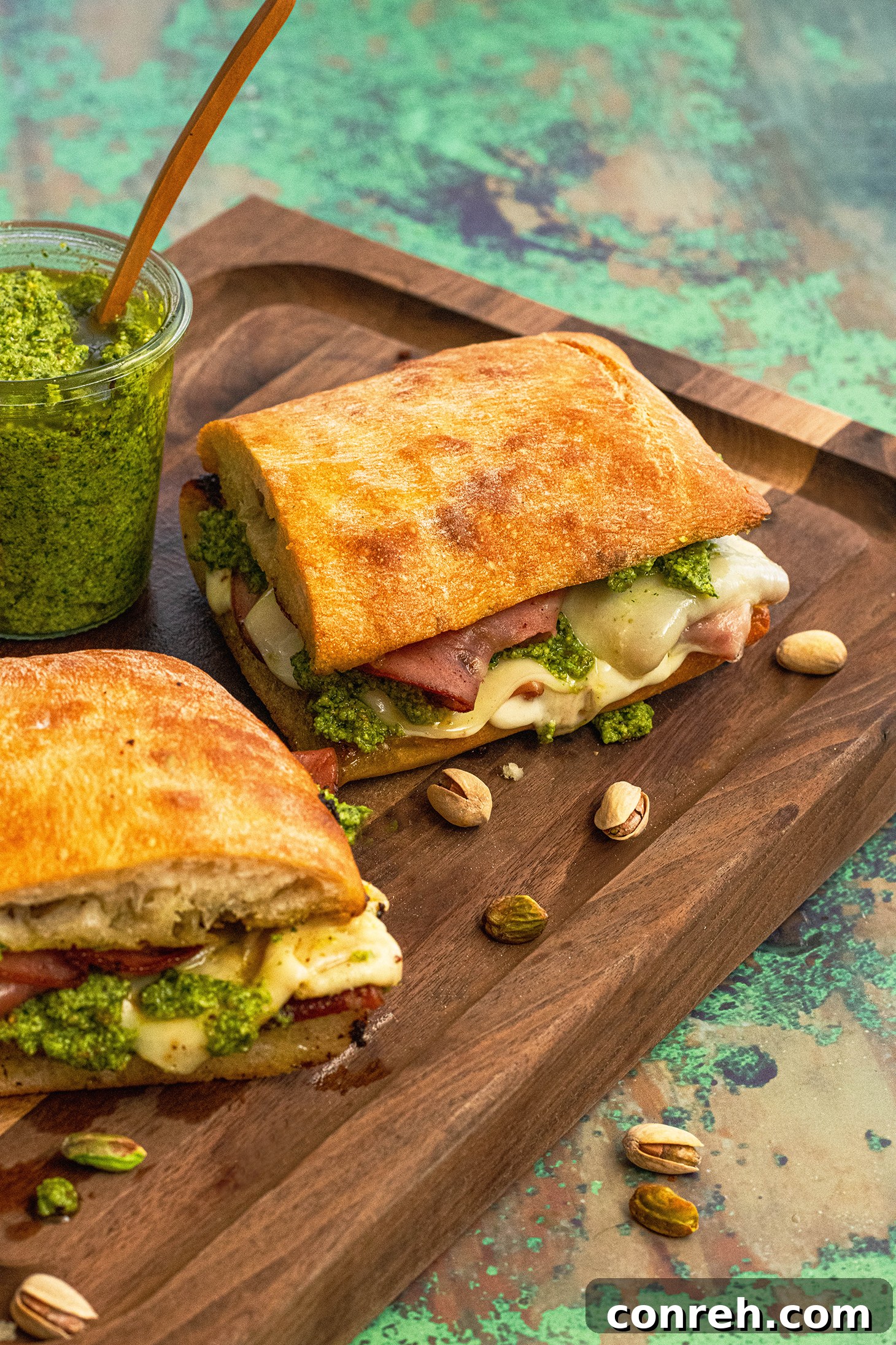Gourmet Mortadella Grilled Cheese Sandwich with Pistachio Pesto