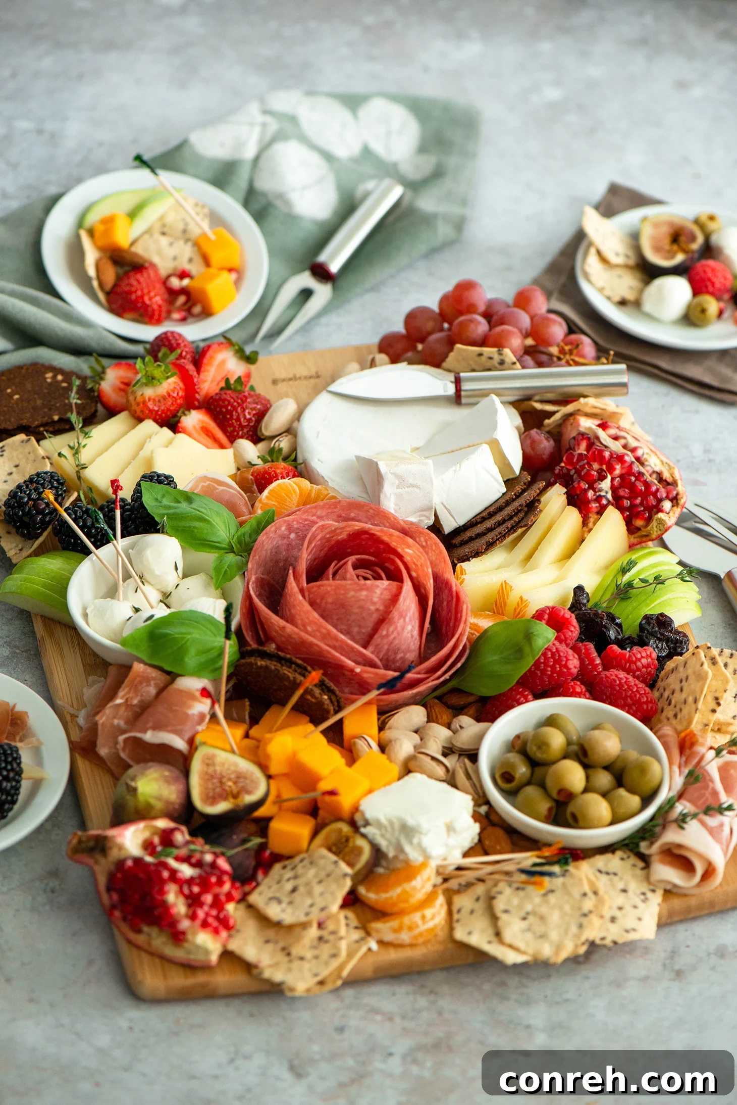 Close-up of a beautifully arranged summer charcuterie board
