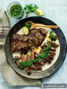 Churrasco with Chimichurri served on a wooden board