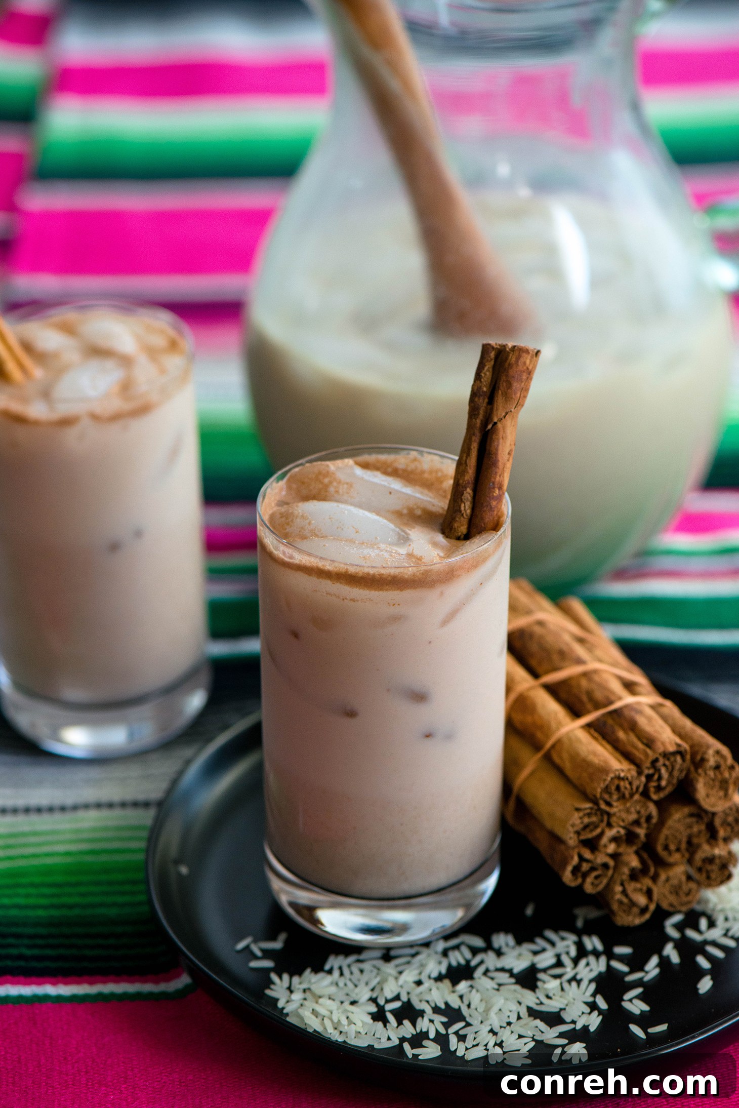 Glasses of Horchata with ice and garnishes, ready to be served