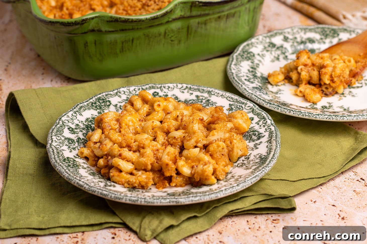 Close-up of Mexican Mac and Cheese with Chorizo, showing creamy sauce, macaroni, and crumbled chorizo.