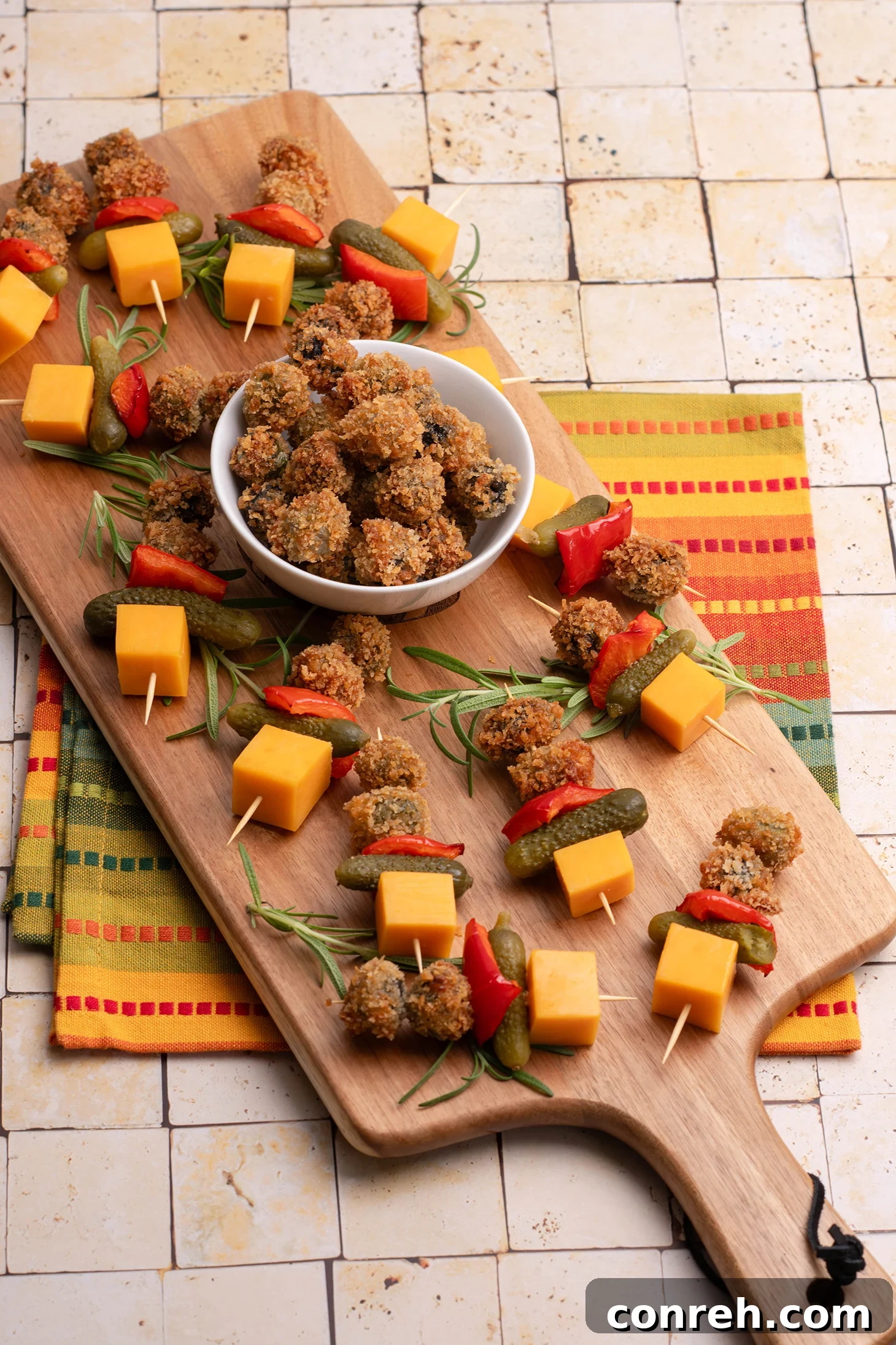 Crispy Fried California Ripe Olives on a Skewer