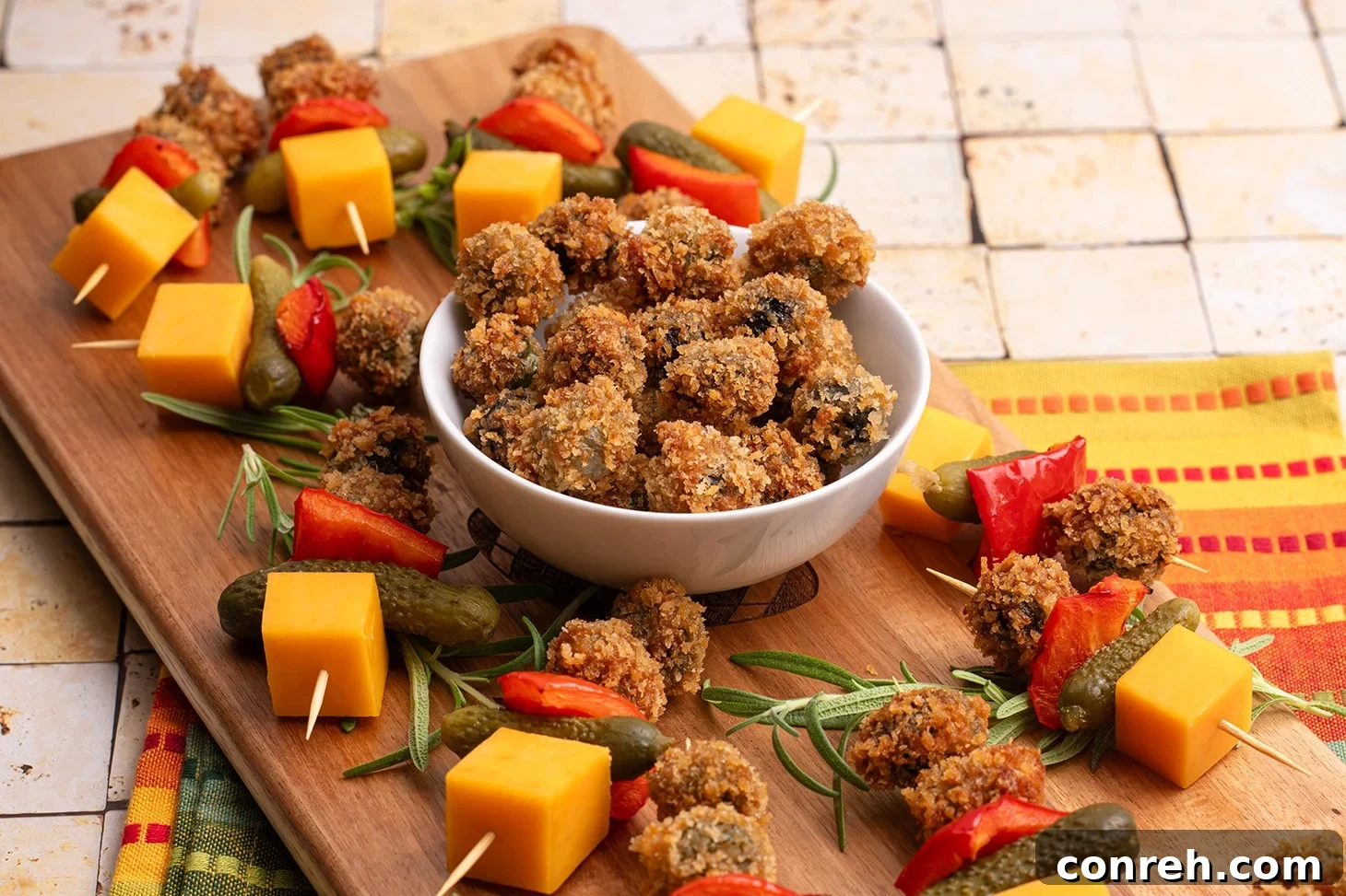 Fried California Ripe Olives ready to be served