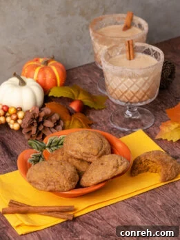 A smaller image of several Pumpkin Churro Cookies, clearly showing their cinnamon sugar coating, on a white plate.