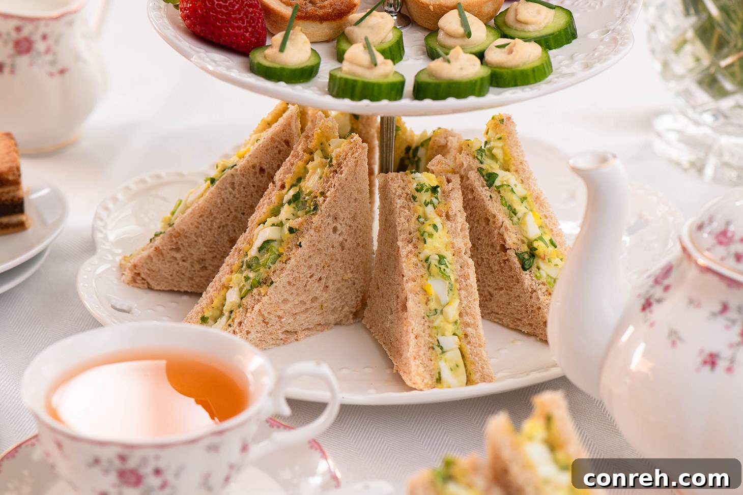 Ingredients for Egg and Watercress Sandwiches laid out on a table.